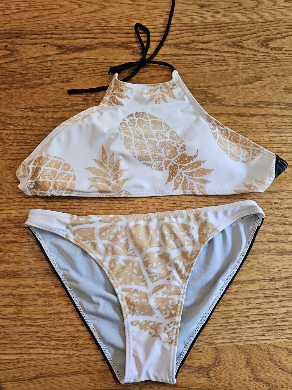 Women's White & Gold Pineapple Two-Piece Swim Set